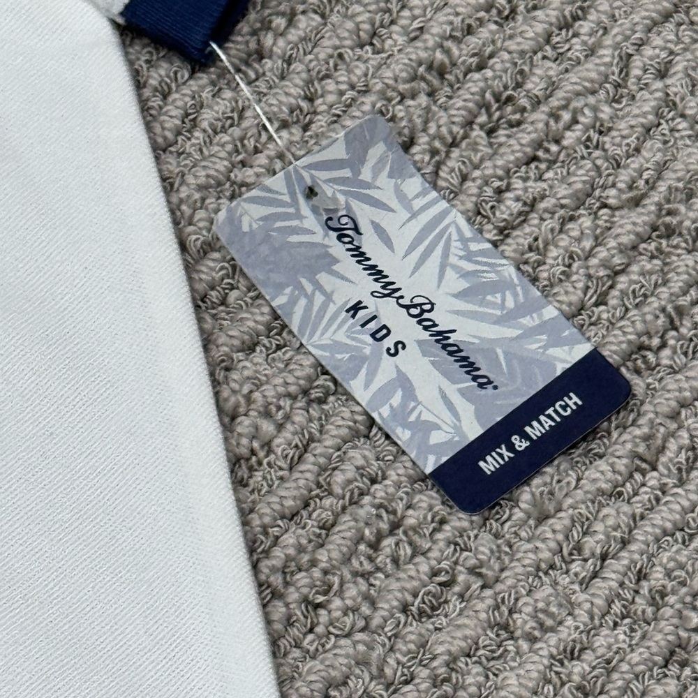 Tommy Bahama Kids Polo in White with Navy Accents - Picture 2 of 3